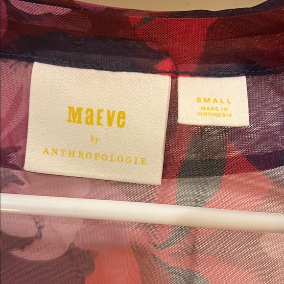 Maeve Anthropologie Sheer Ruched Buttondown Floral Blouse in Multicolor L - Picture 4 of 5
